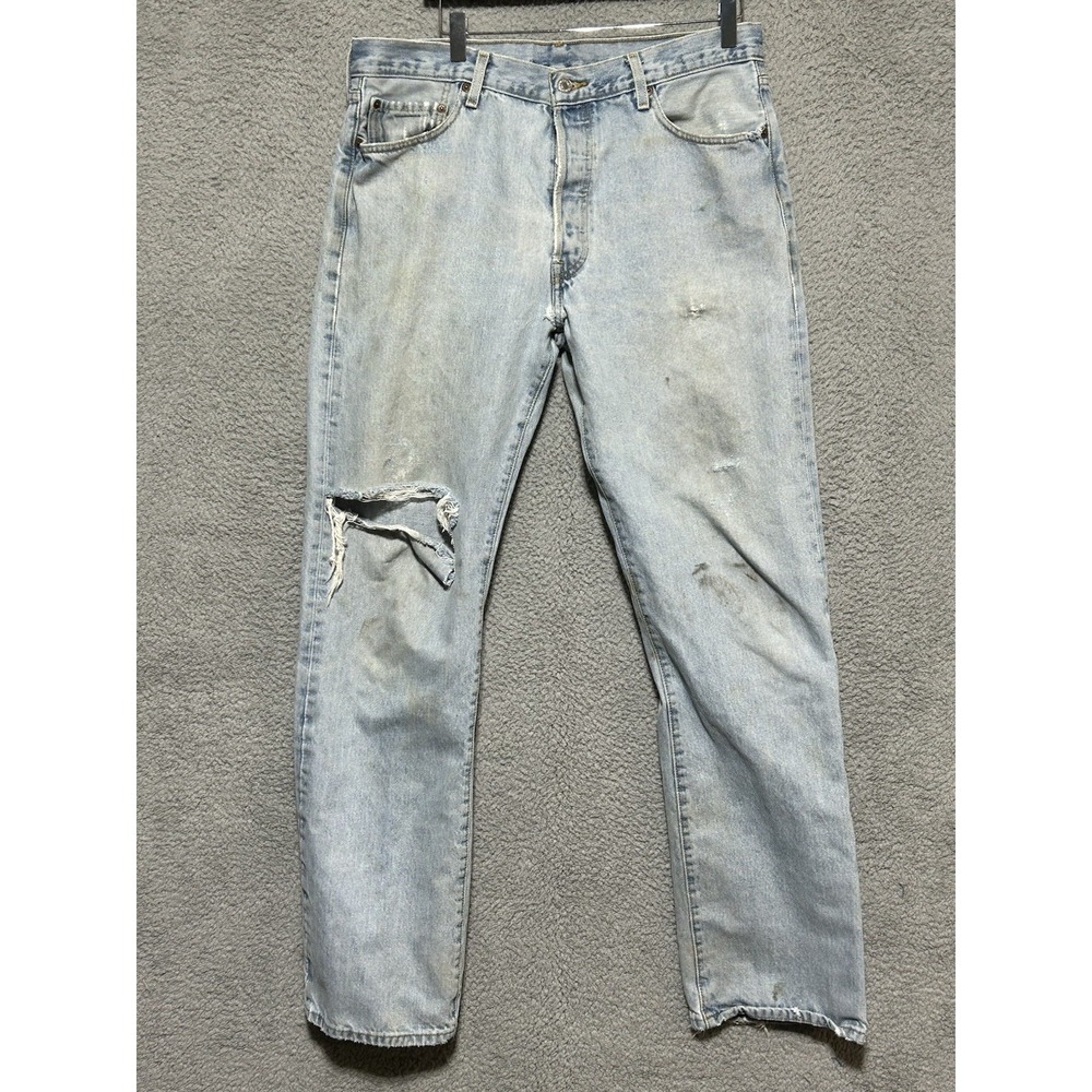 Vintage Y2K 2005 Levis 501xx Thrashed Distressed Button Jeans 36x34 Punk Grunge